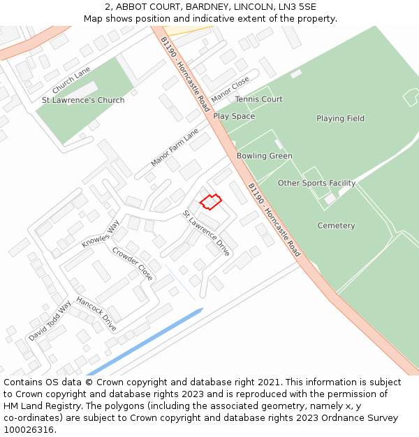 2, ABBOT COURT, BARDNEY, LINCOLN, LN3 5SE: Location map and indicative extent of plot