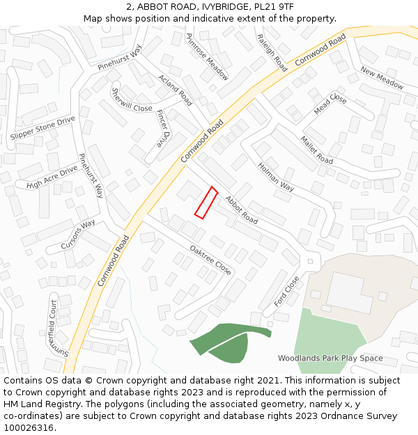 2, ABBOT ROAD, IVYBRIDGE, PL21 9TF: Location map and indicative extent of plot