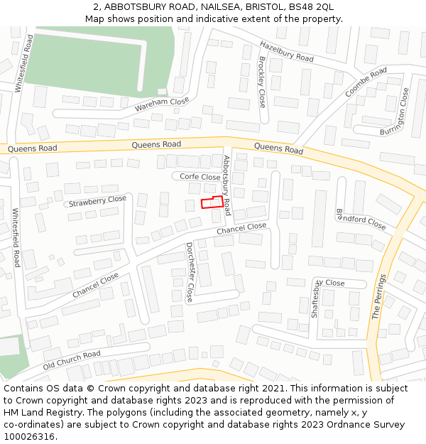 2, ABBOTSBURY ROAD, NAILSEA, BRISTOL, BS48 2QL: Location map and indicative extent of plot