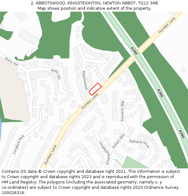 2, ABBOTSWOOD, KINGSTEIGNTON, NEWTON ABBOT, TQ12 3AB: Location map and indicative extent of plot