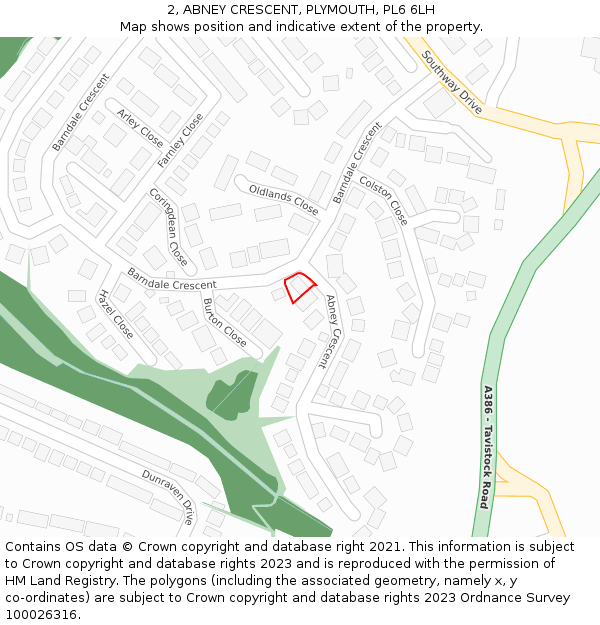 2, ABNEY CRESCENT, PLYMOUTH, PL6 6LH: Location map and indicative extent of plot