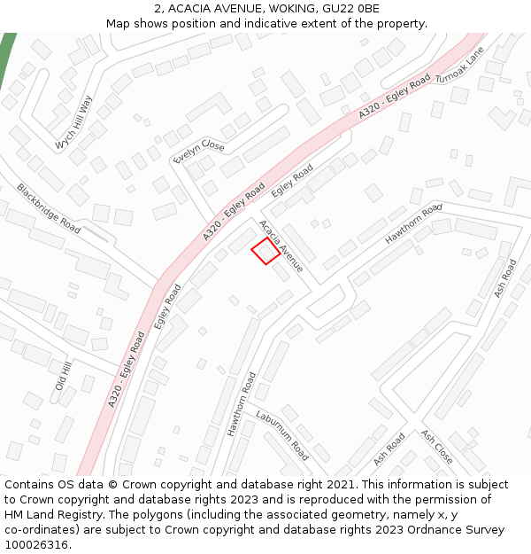 2, ACACIA AVENUE, WOKING, GU22 0BE: Location map and indicative extent of plot