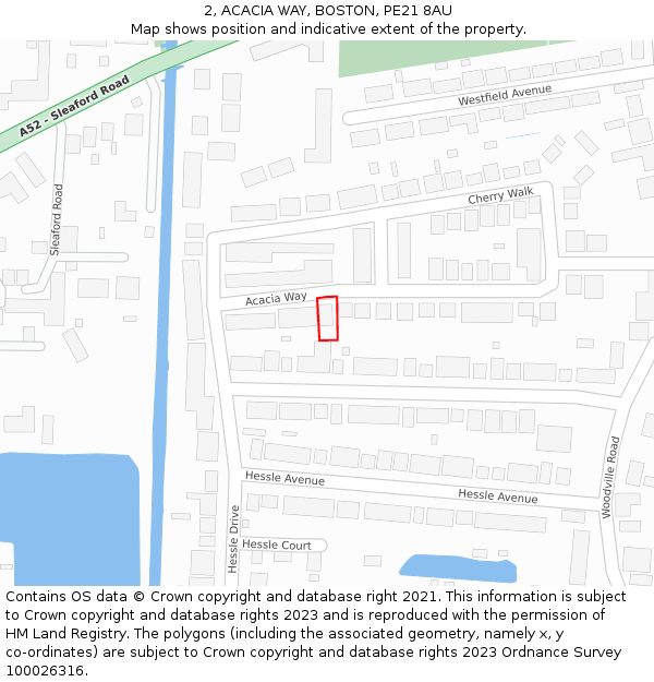 2, ACACIA WAY, BOSTON, PE21 8AU: Location map and indicative extent of plot