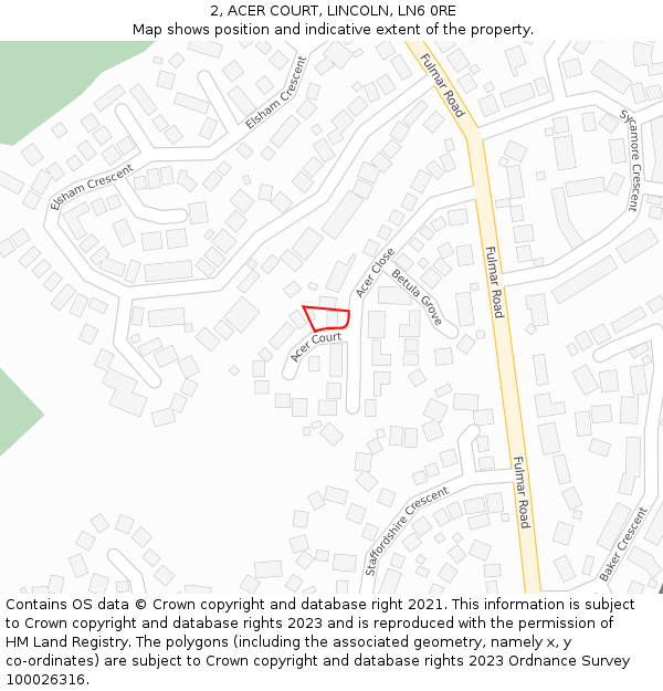 2, ACER COURT, LINCOLN, LN6 0RE: Location map and indicative extent of plot