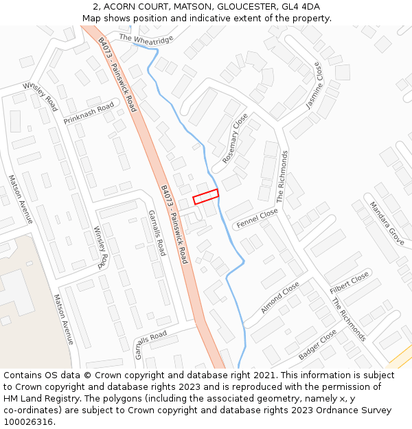 2, ACORN COURT, MATSON, GLOUCESTER, GL4 4DA: Location map and indicative extent of plot