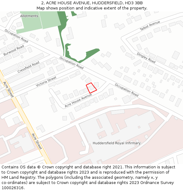 2, ACRE HOUSE AVENUE, HUDDERSFIELD, HD3 3BB: Location map and indicative extent of plot