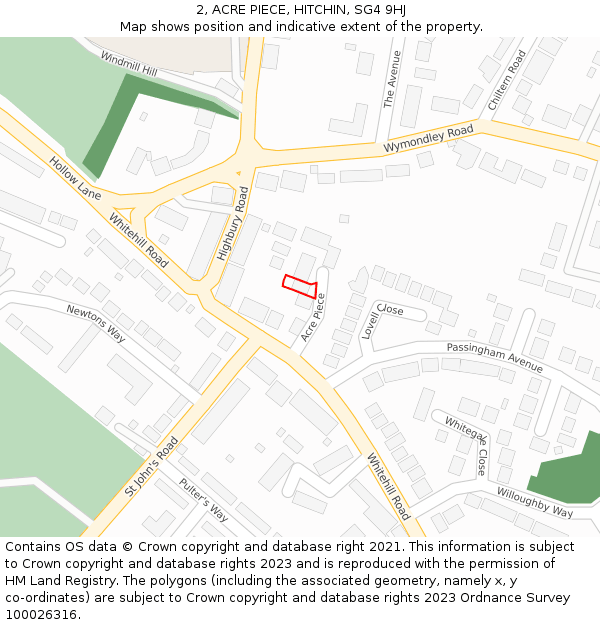 2, ACRE PIECE, HITCHIN, SG4 9HJ: Location map and indicative extent of plot