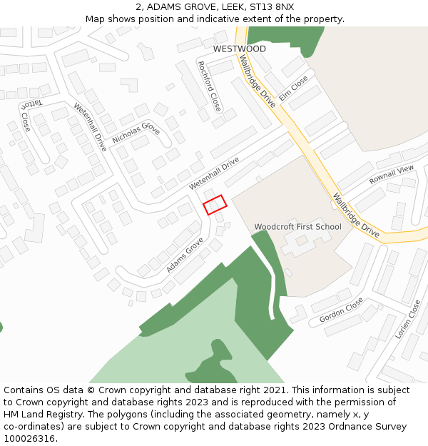 2, ADAMS GROVE, LEEK, ST13 8NX: Location map and indicative extent of plot