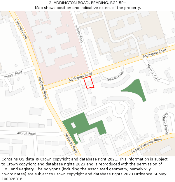 2, ADDINGTON ROAD, READING, RG1 5PH: Location map and indicative extent of plot