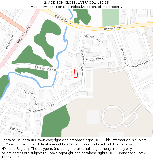 2, ADDISON CLOSE, LIVERPOOL, L32 9SJ: Location map and indicative extent of plot