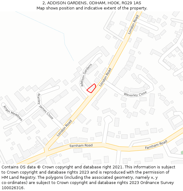 2, ADDISON GARDENS, ODIHAM, HOOK, RG29 1AS: Location map and indicative extent of plot