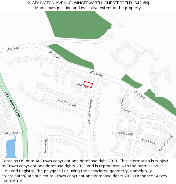 2, ADLINGTON AVENUE, WINGERWORTH, CHESTERFIELD, S42 6NJ: Location map and indicative extent of plot