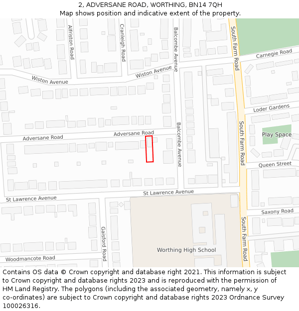 2, ADVERSANE ROAD, WORTHING, BN14 7QH: Location map and indicative extent of plot