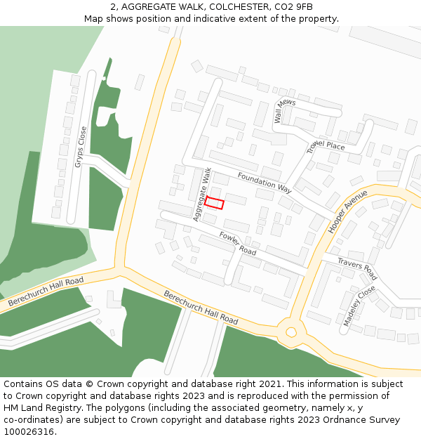 2, AGGREGATE WALK, COLCHESTER, CO2 9FB: Location map and indicative extent of plot