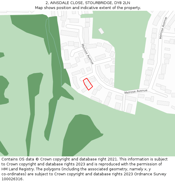 2, AINSDALE CLOSE, STOURBRIDGE, DY8 2LN: Location map and indicative extent of plot
