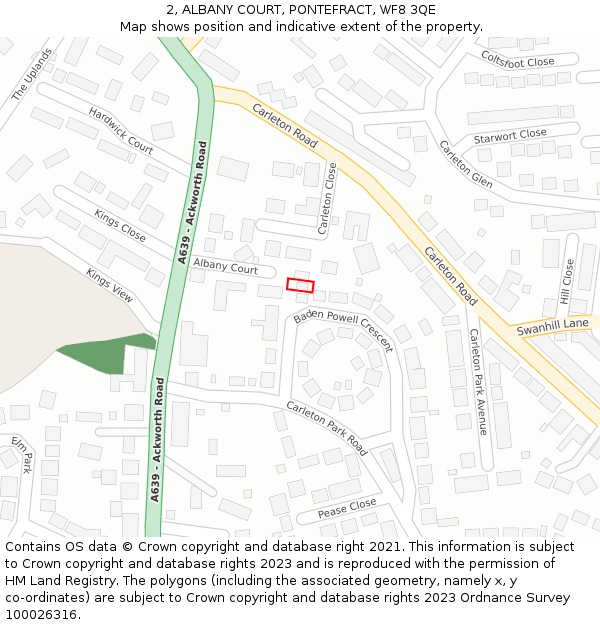 2, ALBANY COURT, PONTEFRACT, WF8 3QE: Location map and indicative extent of plot