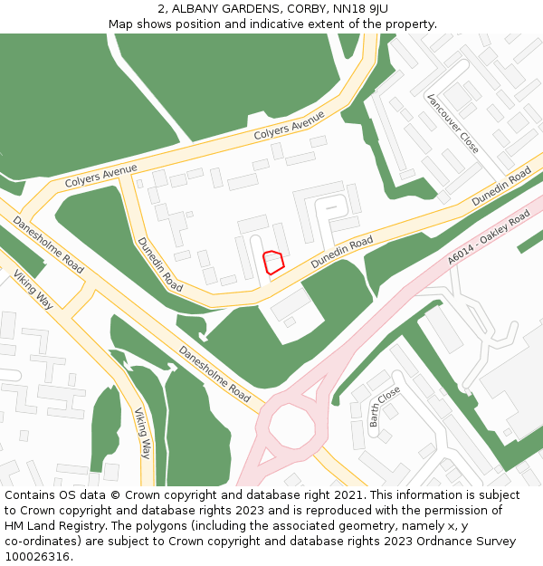 2, ALBANY GARDENS, CORBY, NN18 9JU: Location map and indicative extent of plot