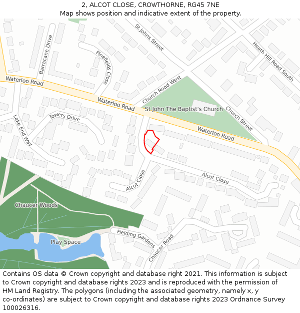 2, ALCOT CLOSE, CROWTHORNE, RG45 7NE: Location map and indicative extent of plot