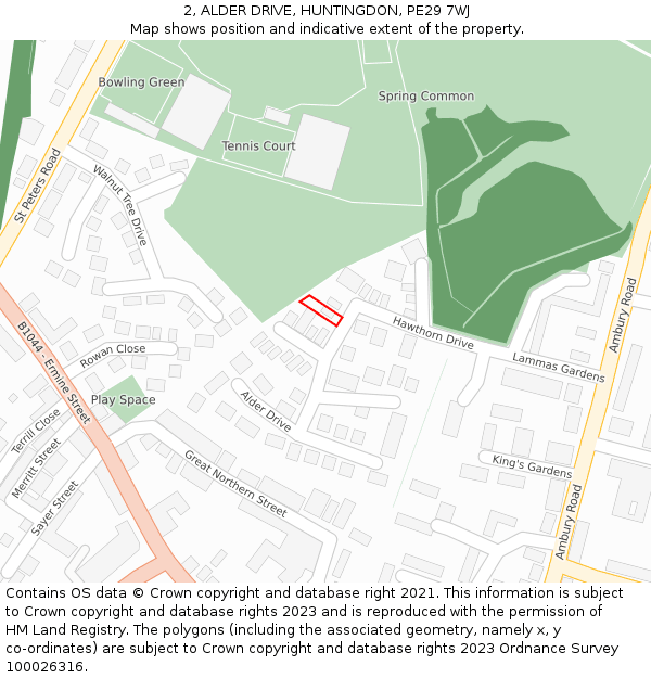 2, ALDER DRIVE, HUNTINGDON, PE29 7WJ: Location map and indicative extent of plot