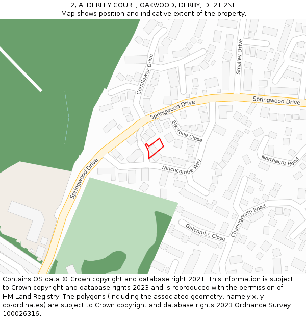 2, ALDERLEY COURT, OAKWOOD, DERBY, DE21 2NL: Location map and indicative extent of plot
