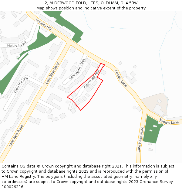 2, ALDERWOOD FOLD, LEES, OLDHAM, OL4 5RW: Location map and indicative extent of plot