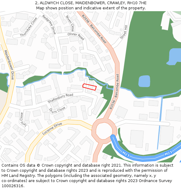 2, ALDWYCH CLOSE, MAIDENBOWER, CRAWLEY, RH10 7HE: Location map and indicative extent of plot