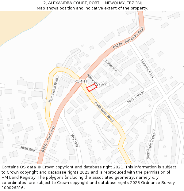 2, ALEXANDRA COURT, PORTH, NEWQUAY, TR7 3NJ: Location map and indicative extent of plot