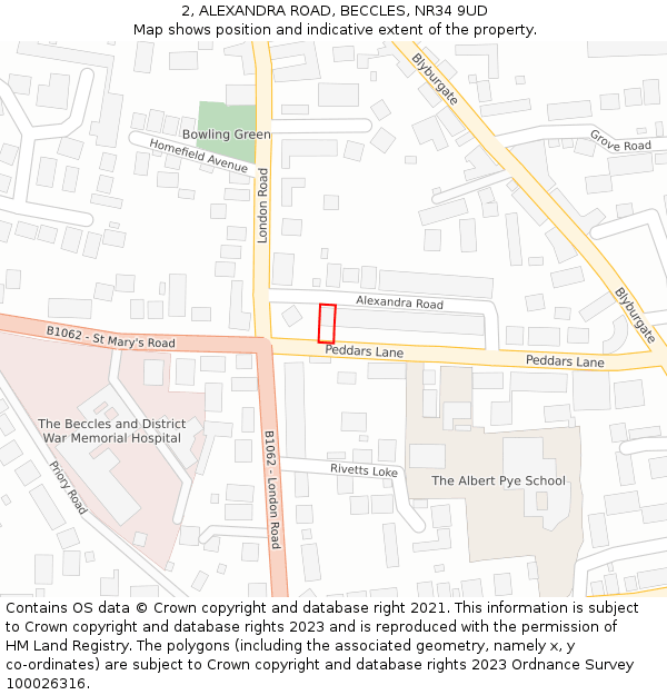2, ALEXANDRA ROAD, BECCLES, NR34 9UD: Location map and indicative extent of plot
