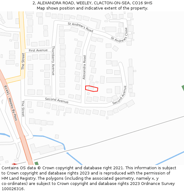 2, ALEXANDRA ROAD, WEELEY, CLACTON-ON-SEA, CO16 9HS: Location map and indicative extent of plot