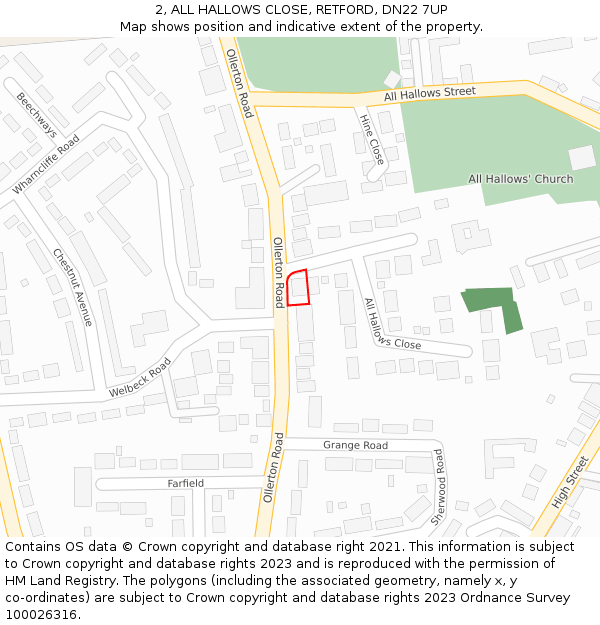 2, ALL HALLOWS CLOSE, RETFORD, DN22 7UP: Location map and indicative extent of plot