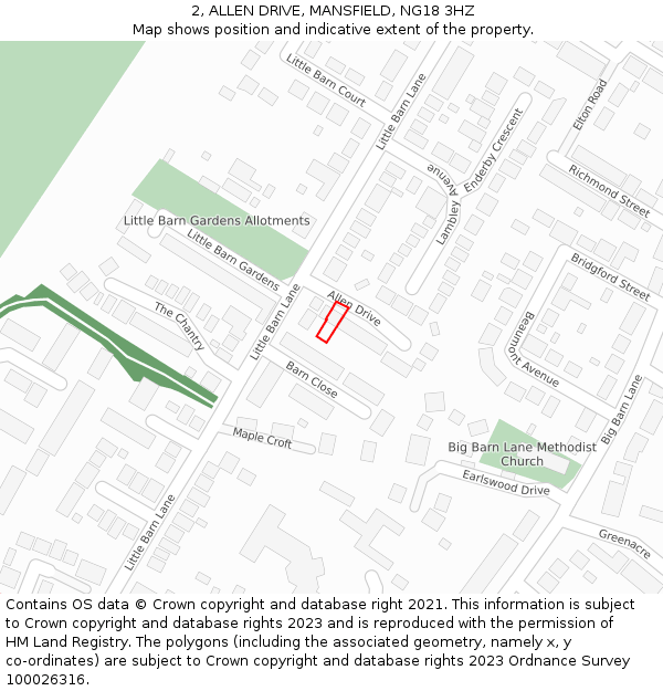 2, ALLEN DRIVE, MANSFIELD, NG18 3HZ: Location map and indicative extent of plot