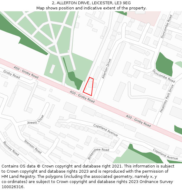 2, ALLERTON DRIVE, LEICESTER, LE3 9EG: Location map and indicative extent of plot