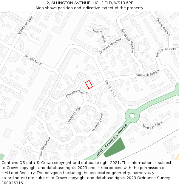 2, ALLINGTON AVENUE, LICHFIELD, WS13 6PF: Location map and indicative extent of plot