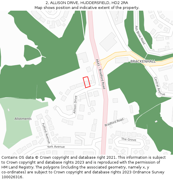 2, ALLISON DRIVE, HUDDERSFIELD, HD2 2RA: Location map and indicative extent of plot