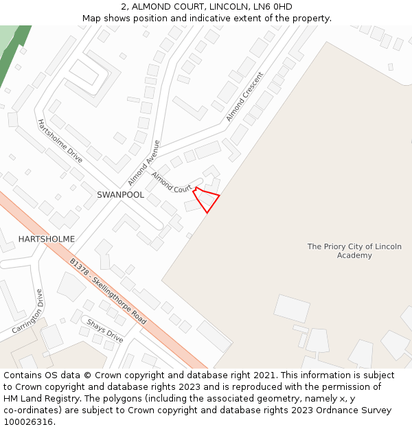 2, ALMOND COURT, LINCOLN, LN6 0HD: Location map and indicative extent of plot