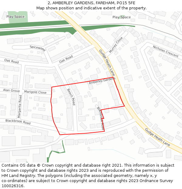 2, AMBERLEY GARDENS, FAREHAM, PO15 5FE: Location map and indicative extent of plot