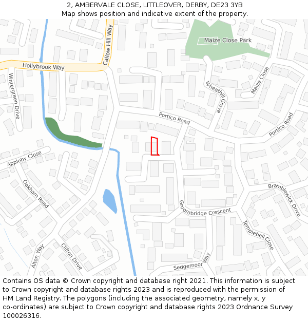 2, AMBERVALE CLOSE, LITTLEOVER, DERBY, DE23 3YB: Location map and indicative extent of plot