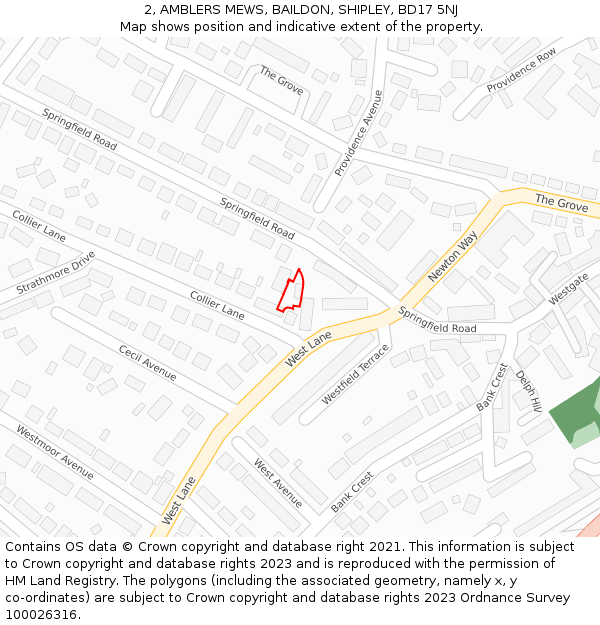 2, AMBLERS MEWS, BAILDON, SHIPLEY, BD17 5NJ: Location map and indicative extent of plot