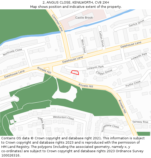 2, ANGUS CLOSE, KENILWORTH, CV8 2XH: Location map and indicative extent of plot