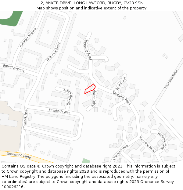 2, ANKER DRIVE, LONG LAWFORD, RUGBY, CV23 9SN: Location map and indicative extent of plot