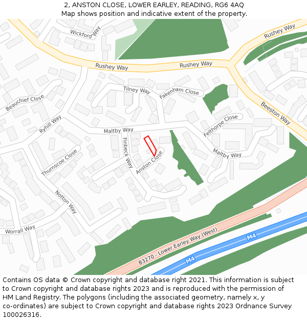 2, ANSTON CLOSE, LOWER EARLEY, READING, RG6 4AQ: Location map and indicative extent of plot