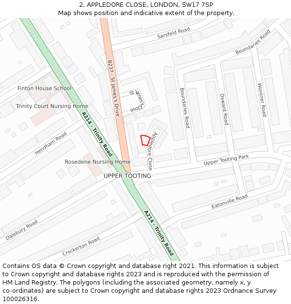 2, APPLEDORE CLOSE, LONDON, SW17 7SP: Location map and indicative extent of plot