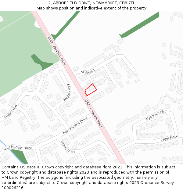 2, ARBORFIELD DRIVE, NEWMARKET, CB8 7FL: Location map and indicative extent of plot