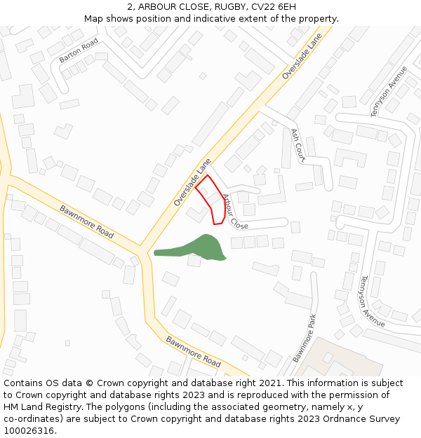 2, ARBOUR CLOSE, RUGBY, CV22 6EH: Location map and indicative extent of plot