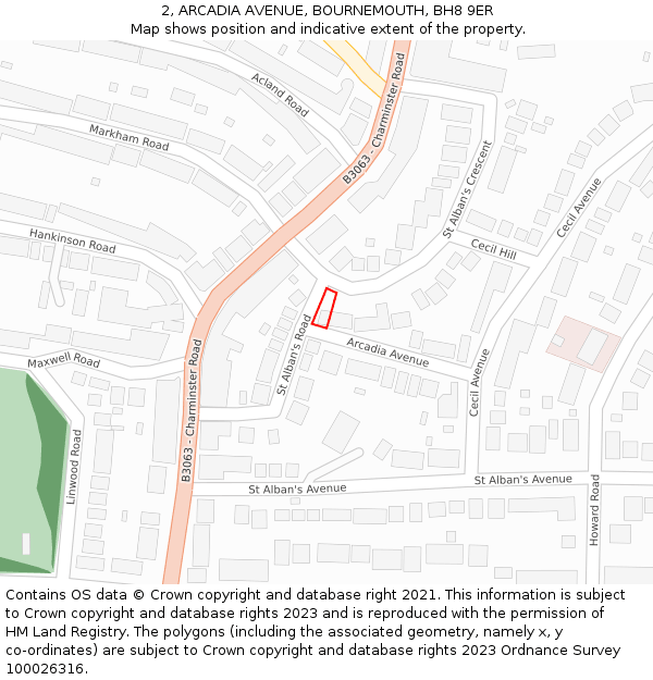 2, ARCADIA AVENUE, BOURNEMOUTH, BH8 9ER: Location map and indicative extent of plot