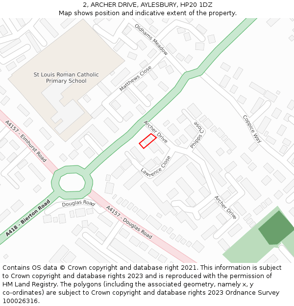 2, ARCHER DRIVE, AYLESBURY, HP20 1DZ: Location map and indicative extent of plot
