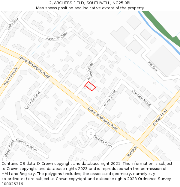 2, ARCHERS FIELD, SOUTHWELL, NG25 0RL: Location map and indicative extent of plot