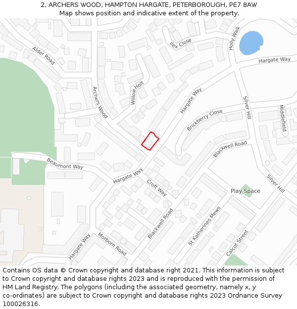 2, ARCHERS WOOD, HAMPTON HARGATE, PETERBOROUGH, PE7 8AW: Location map and indicative extent of plot