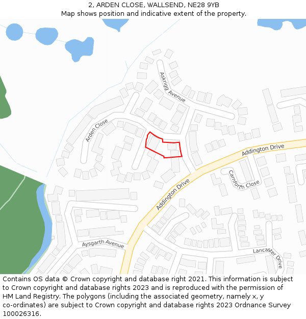 2, ARDEN CLOSE, WALLSEND, NE28 9YB: Location map and indicative extent of plot