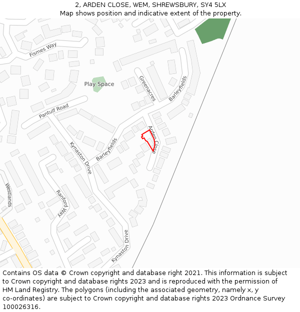 2, ARDEN CLOSE, WEM, SHREWSBURY, SY4 5LX: Location map and indicative extent of plot
